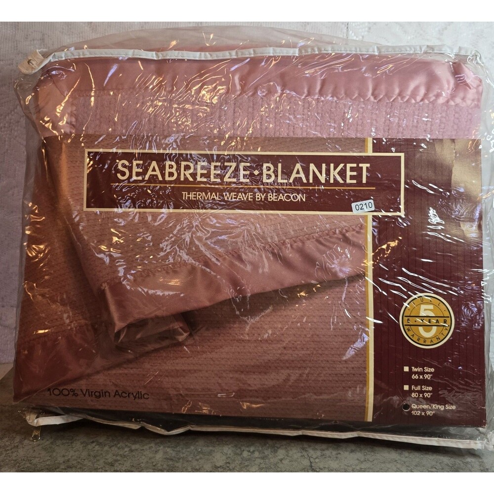 Vintage Beacon Seabreeze Blanket Queen King Dusty Rose Thermal Weave Satin Trim